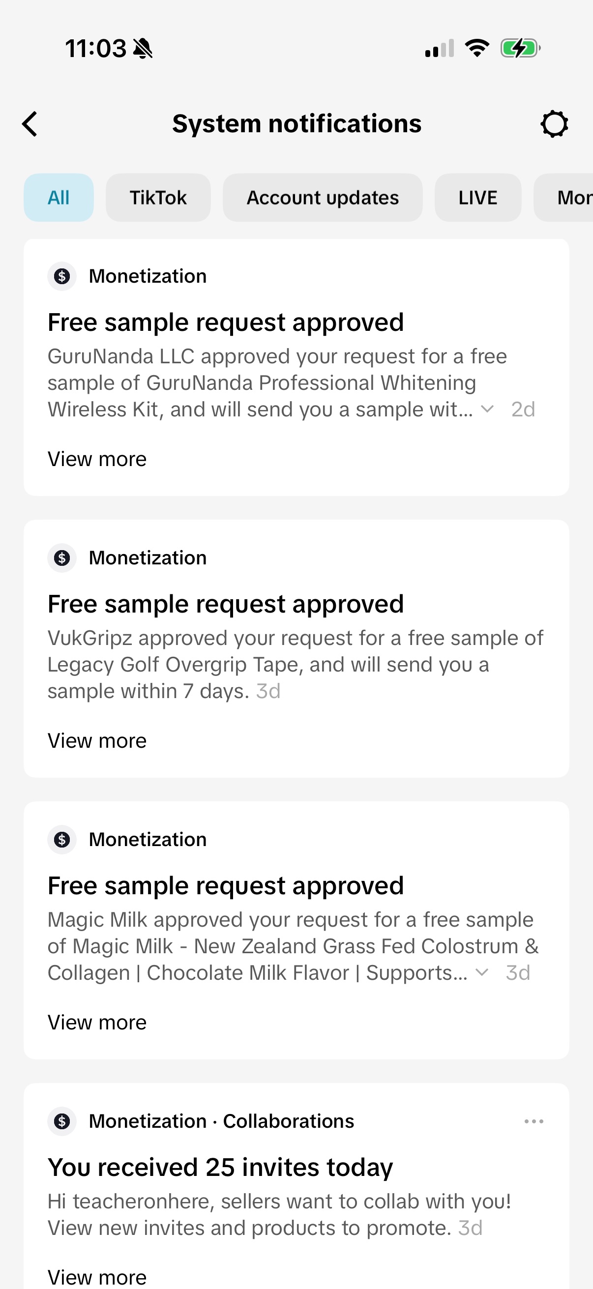TikTok free sample requests approved by brands
